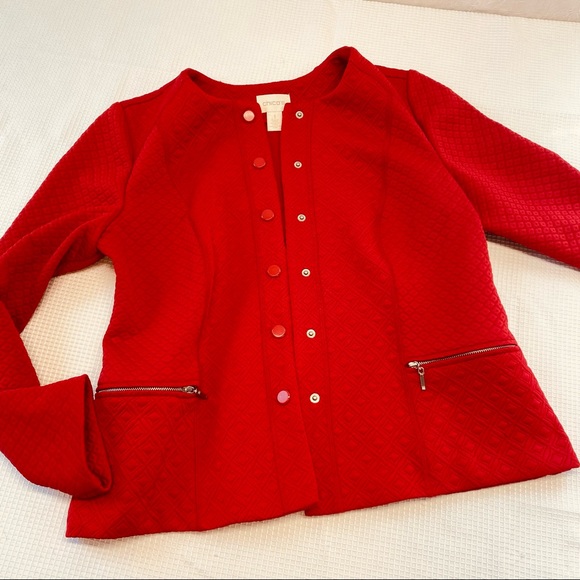 Chico’s Quilted Red Jacket Zipper Pockets Size Small Like New - Picture 11 of 16